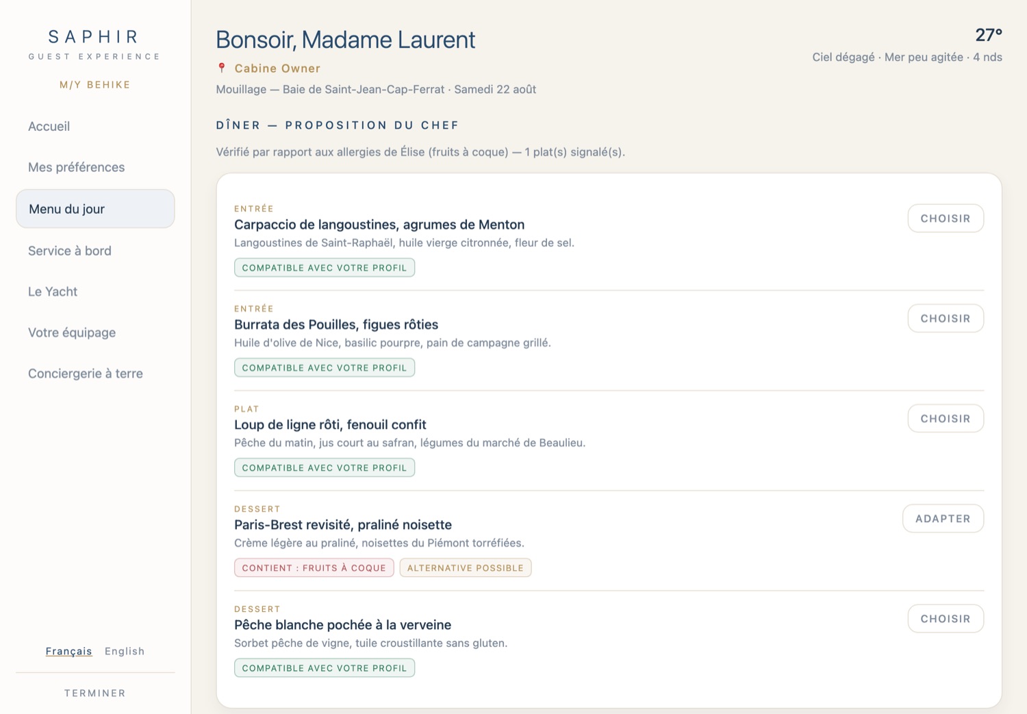 Le menu, vérifié
